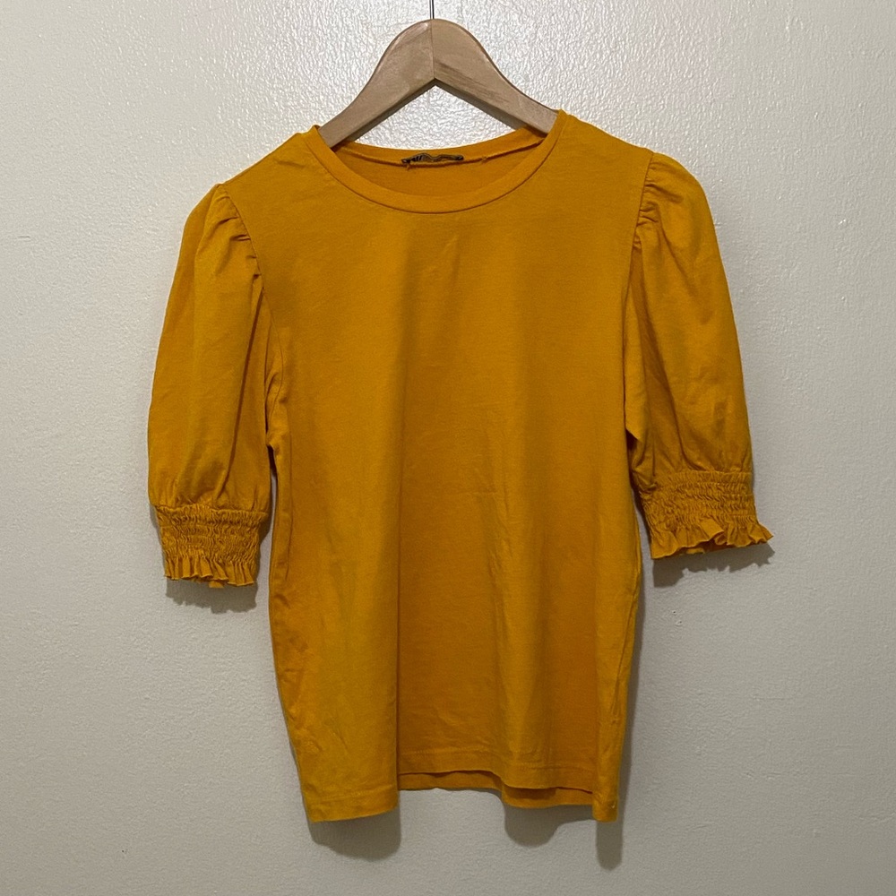 Zara Yellow Shirt with Scrunched Sleeves
